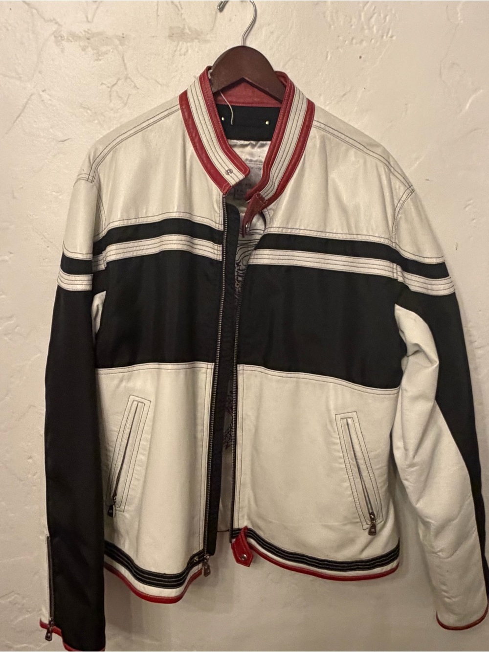 Wilsons Leather White, Black & Red Retro Racing Bomber